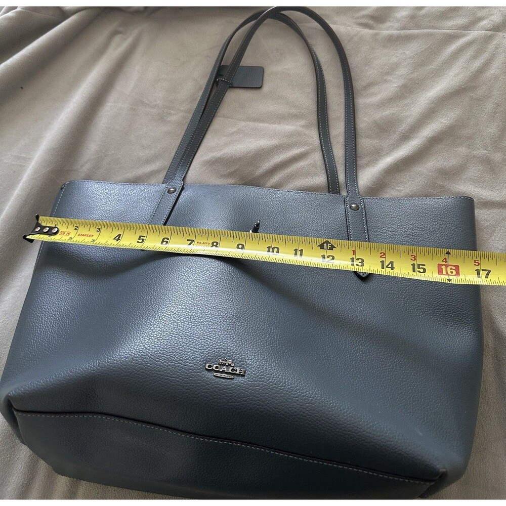COACH Market Tote Bag Denim Blue W/ Tan Leather Int w/ Silver Hardware #58849 - Picture 5 of 14